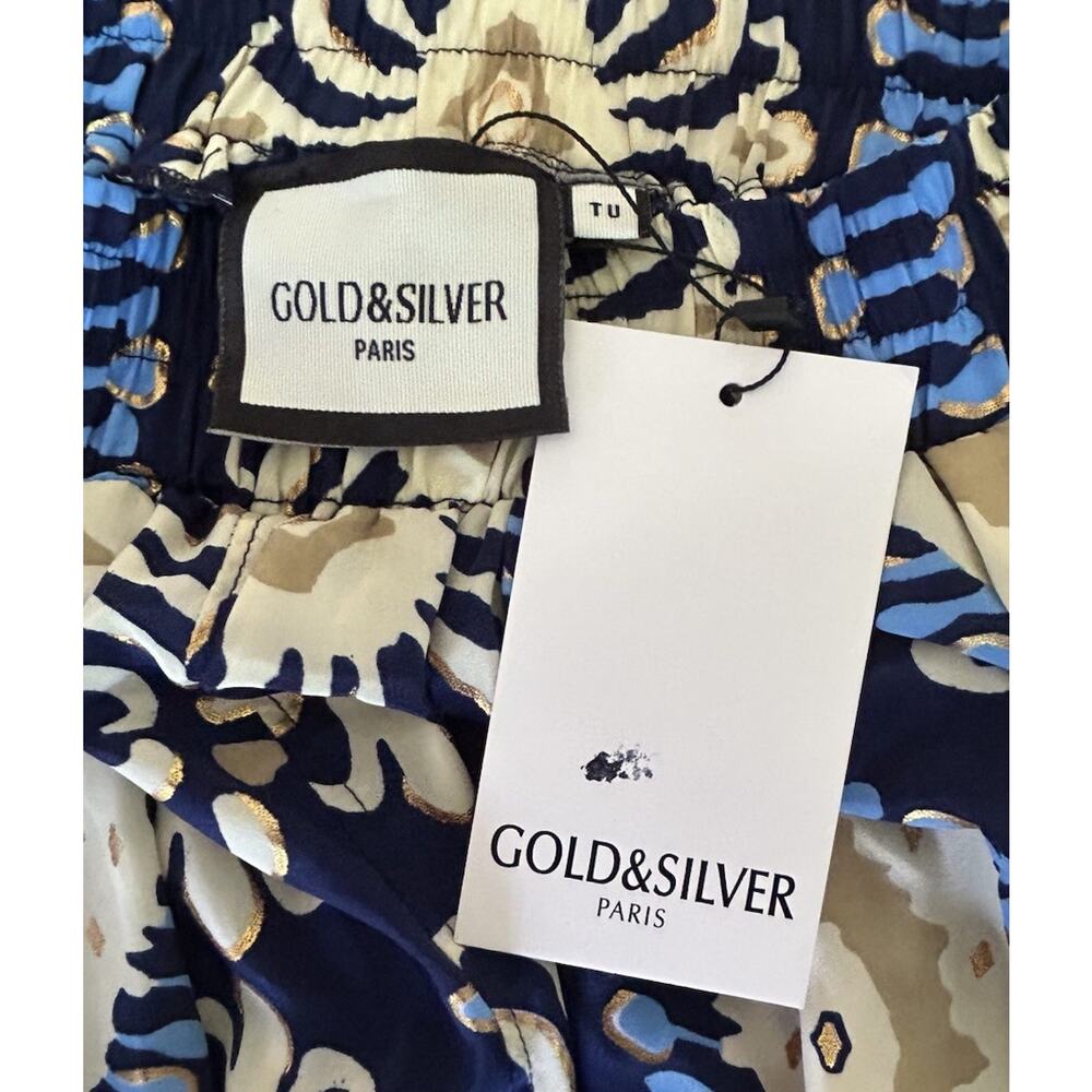 Gold & Silver Paris Wide-Leg Palazzo Pants Womens One Size Blue Gold Lightweight - Picture 9 of 13